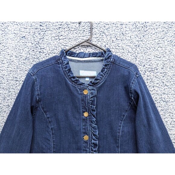 Draper James Denim Jacket Size XXL Button Up Ruffle Preppy Coquette Casual Blue - Picture 3 of 11